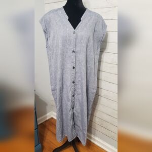 Eileen Fisher Large Light Blue Maxi Linen/Organic Cotton Dress Lagenlook Boho